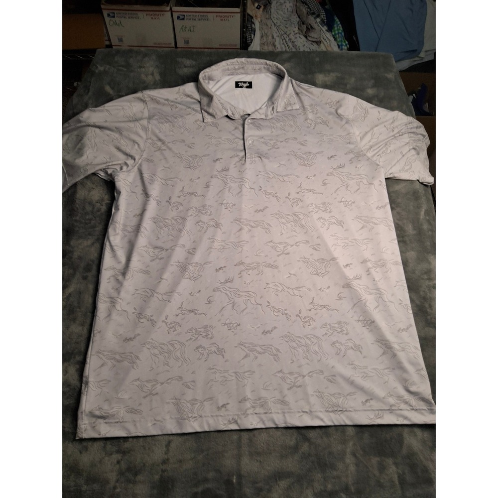 Waggle Golf Polo Mens 2XL Grey Wildlife Print Performance Stretch Short Sleeve